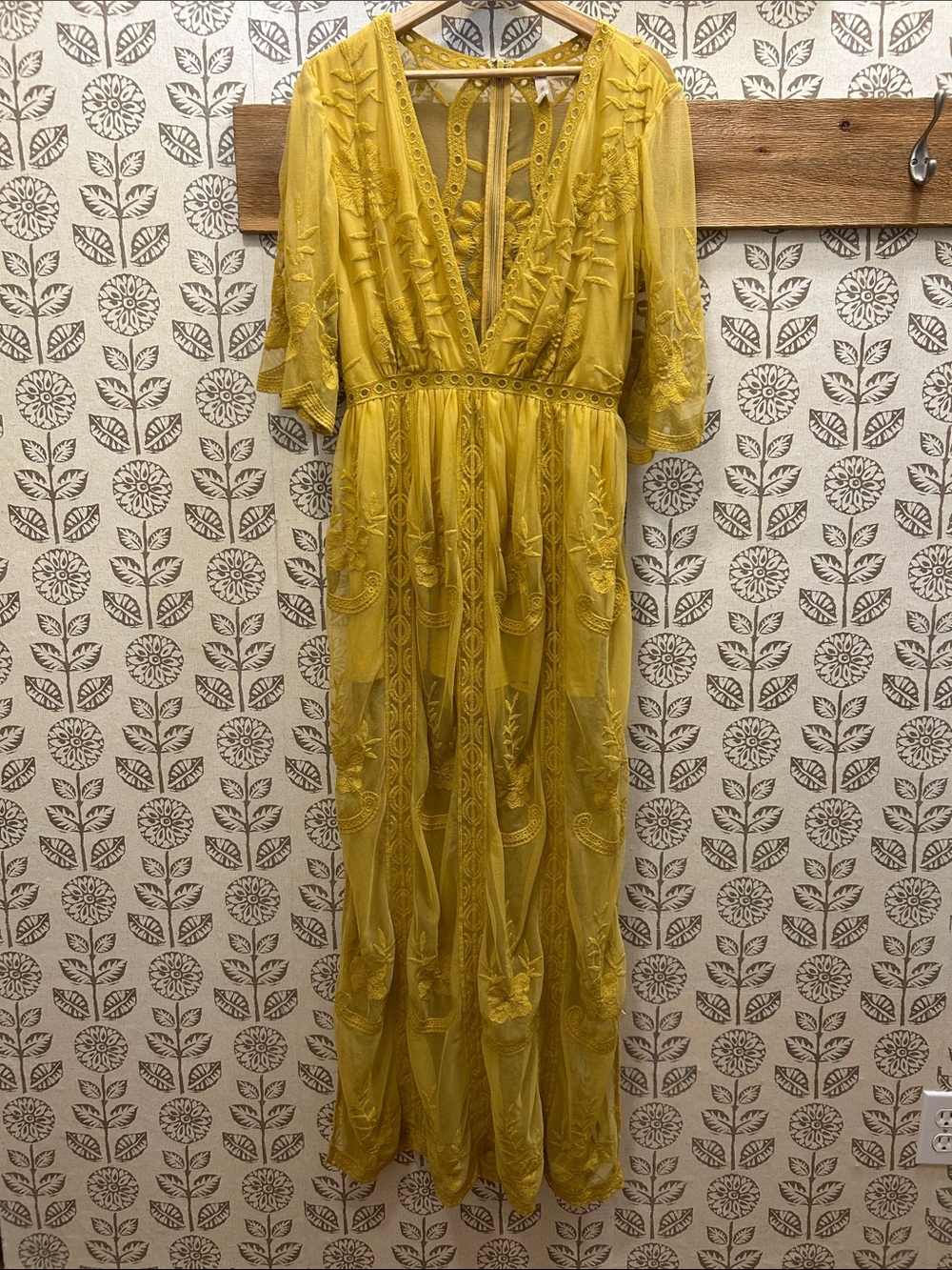 Sunshine Yellow Embroidered V-Neck Maxi Dress with Built in Shorts